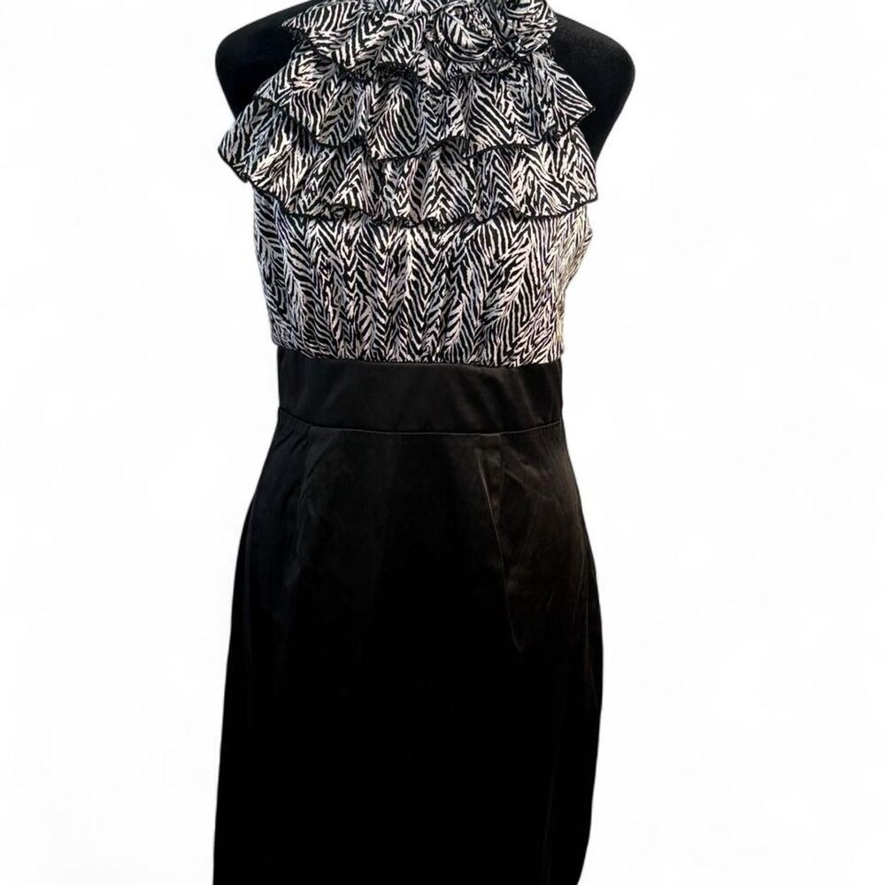 80s Old Money Effortless Chic Black and White Zebra Print Sheath Dress